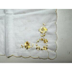 Embroidered hankerchife hankie 10 in. by 10 in.yellow and white